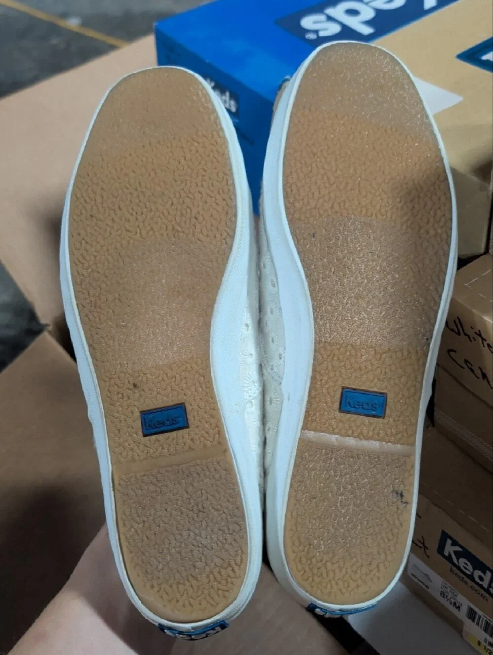 Keds White Eyelet Canvas Sneakers with Mint Insoles